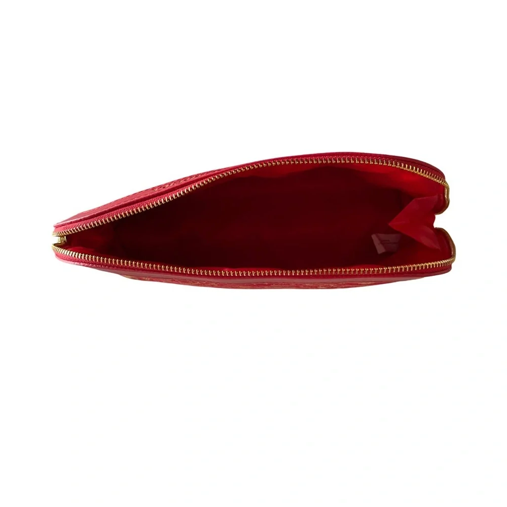 Carolina Herrera Red & Gold Cosmetic Bag Makeup Pouch Zip Travel Case